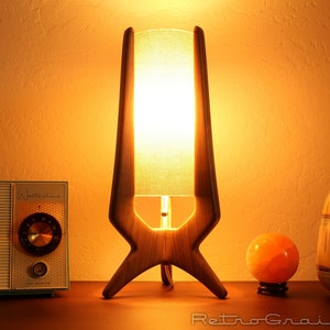 MidCentury Modern Table Lamp - Walnut Wood - Neutral Tan Shade - by Retro Grain