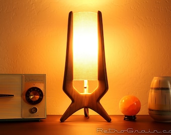 MidCentury Modern Table Lamp - Walnut Wood - Neutral Tan Shade - by Retro Grain