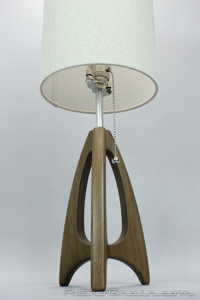 Tripod Table Lamp Mid-Century Style Walnut Wood Burlap Color Shade by Retro Grain image 4