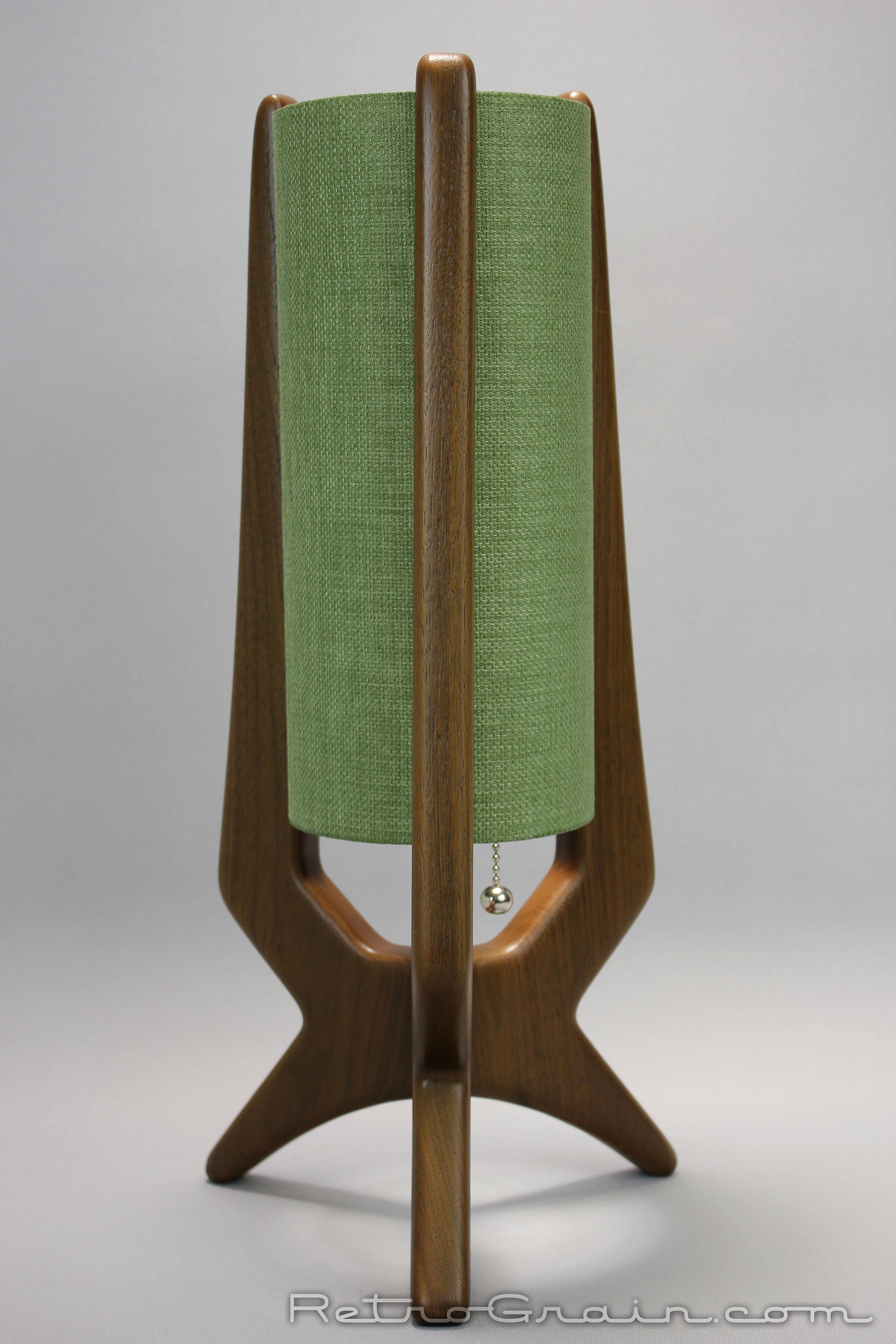 Midcentury Modern Table Lamp - Walnut Wood - Pinyon Green Shade