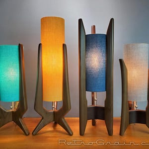 Set of 4 - Mid-Century Modern Table Lamps - Walnut Wood - Nickel Hardware - by Retro Grain