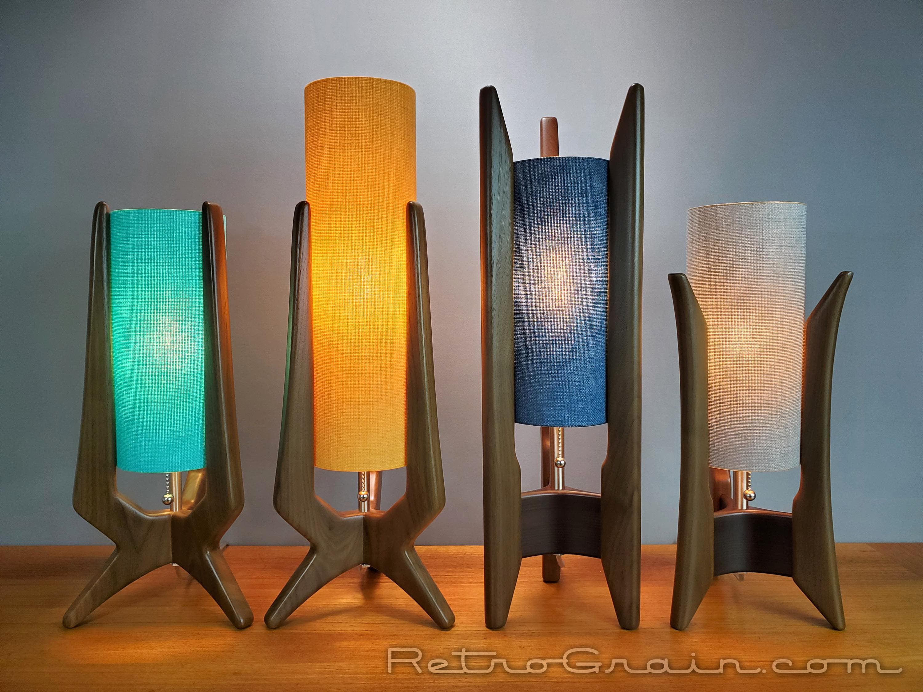 Set of 4 - Mid-century Modern Table Lamps - Walnut Wood - Nickel Hardware -  by Retro Grain - Etsy, image size:3000x2250