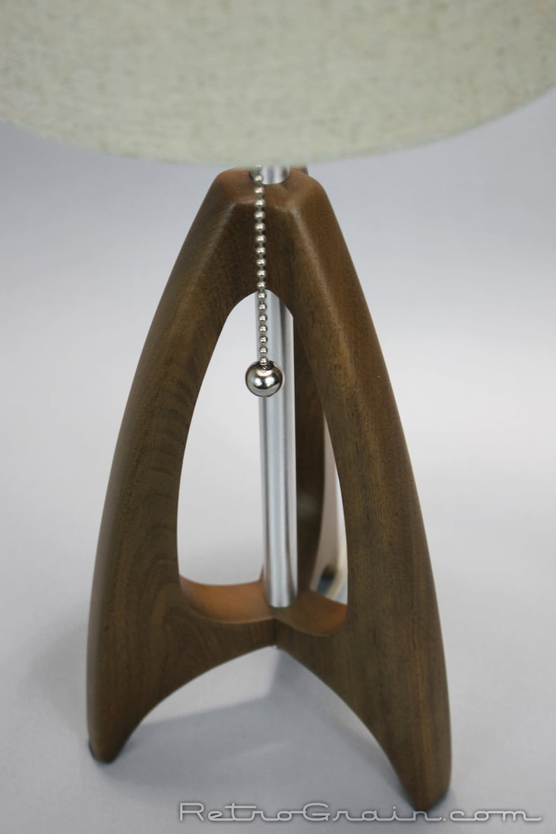 Tripod Table Lamp Mid-Century Style Walnut Wood Burlap Color Shade by Retro Grain image 6