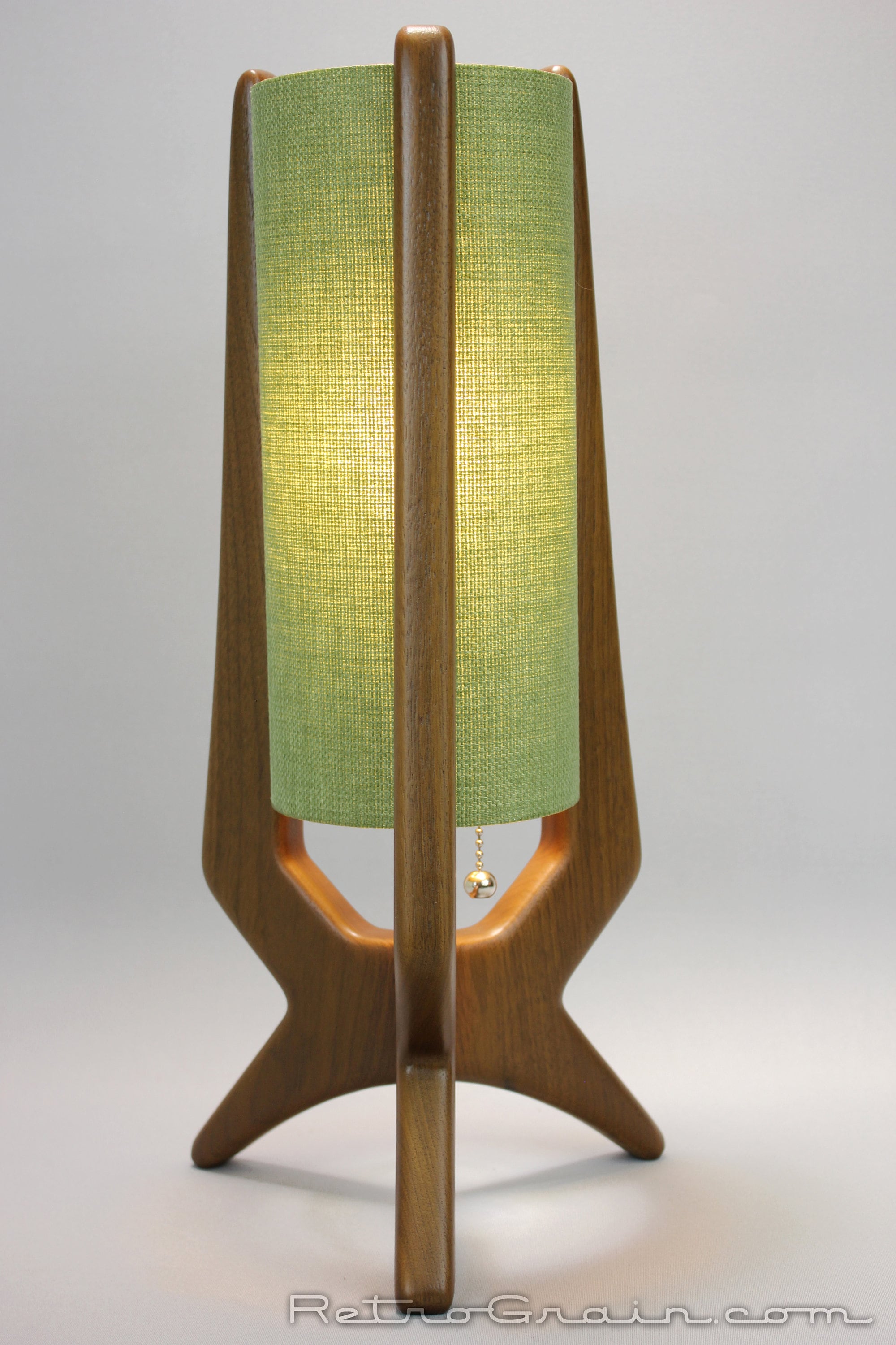 Midcentury Modern Table Lamp - Walnut Wood - Pinyon Green Shade 