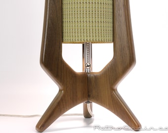 MidCentury Modern Table Lamp - Walnut Wood - Tan Fiberglass Shade - by Retro Grain