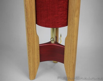 MCM Table Lamp - Mid-Century Modern Style - Spanish Cedar - Crimson Red Shade - Brass Hardware - by Retro Grain