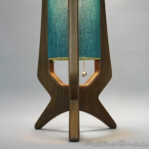 MidCentury Modern Table Lamp - Walnut Wood - Dark Teal Shade - by Retro Grain