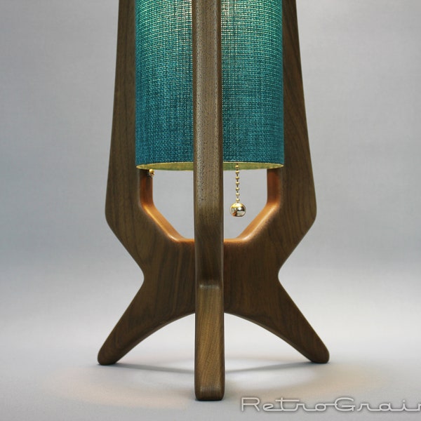 MidCentury Modern Table Lamp - Walnut Wood - Dark Teal Shade - by Retro Grain