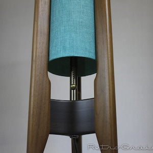 MCM Table Lamp - Mid-Century Modern Style - Walnut Wood - Teal Shade - Antique Brass Hardware - by Retro Grain