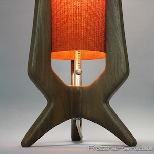 MidCentury Modern Table Lamp - Walnut Wood - Rust Orange Shade - by Retro Grain