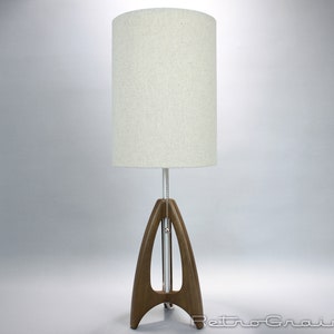 Tripod Table Lamp Mid-Century Style Walnut Wood Burlap Color Shade by Retro Grain image 8