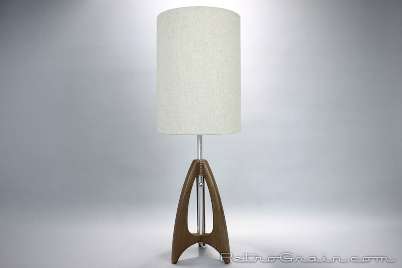 Tripod Table Lamp Mid-Century Style Walnut Wood Burlap Color Shade by Retro Grain image 8