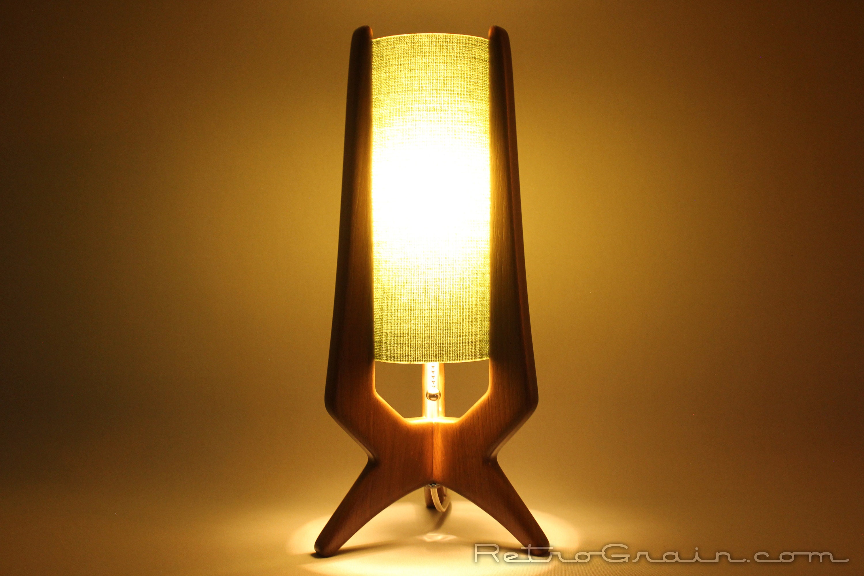 Midcentury Modern Table Lamp - Walnut Wood - Pinyon Green Shade 