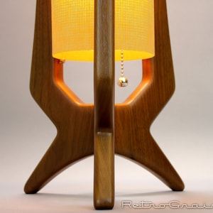 MidCentury Modern Table Lamp - Walnut Wood - Pineapple Yellow Shade - by Retro Grain