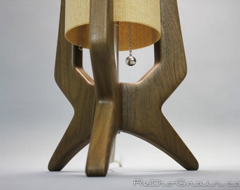 MidCentury Modern Table Lamp - Walnut Wood - Cornhusk Color Shade - by Retro Grain
