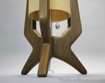 MidCentury Modern Table Lamp - Walnut Wood - Cornhusk Color Shade - by Retro Grain
