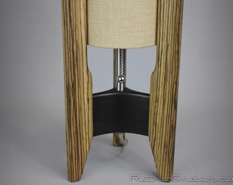 MCM Table Lamp - Mid-Century Modern Style - Zebrawood - Cornhusk Color Shade - Brushed Nickel Hardware - by Retro Grain