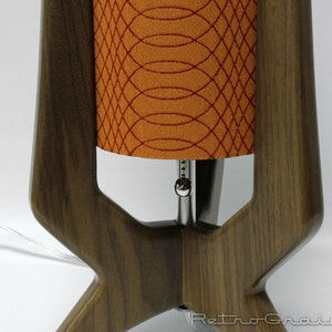 Danish Modern Lamp - Table Lamp - Walnut Wood - Short Orange Shade - by Retro Grain