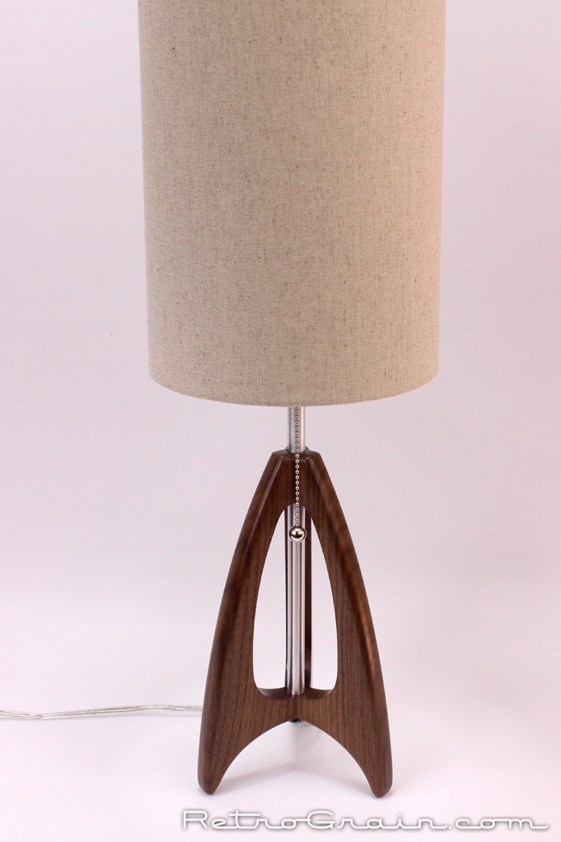 Tripod Table Lamp MidCentury Style Walnut Wood Burlap Etsy
