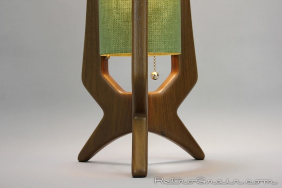 Midcentury Modern Table Lamp - Walnut Wood - Pinyon Green Shade