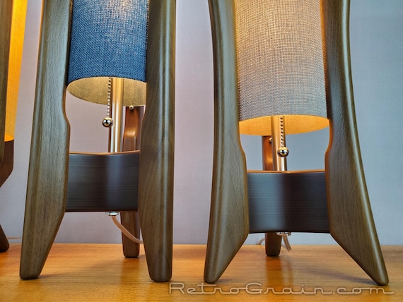 Set of 4 - Mid-century Modern Table Lamps - Walnut Wood - Nickel