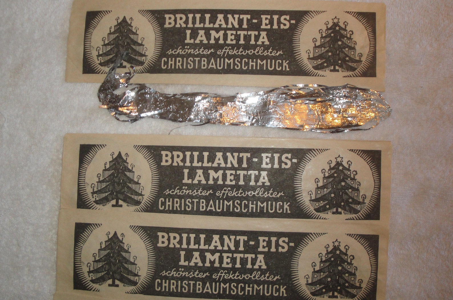 ONE Real LEAD Christmas Tree Silver Tinsel Icicles German Germany Antique Vintage Old Stanniol Lametta c 1930s Pre World War II 2 Ornaments