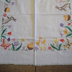 1950s Easter German Folk Art Table Runner Ostern Wachsfanger Hand Embroidered Wax Catcher Cotton Table Topper Cloth Home Made Tischdecke image 3