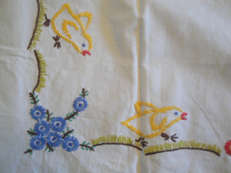 1950s Easter German Folk Art Table Runner Ostern Wachsfanger Hand Embroidered Wax Catcher Cotton Table Topper Cloth Home Made Tischdecke image 9