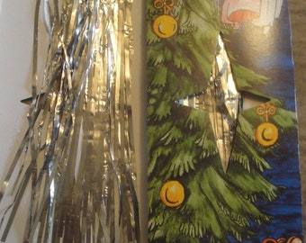 1 Pack / Cardboard FOLDER Old Fashioned ALUMINUM German Metal Foil Christmas Tree Tinsel Icicles Silver Lametta Ornaments Vintage Germany