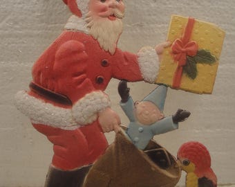 1960s West German Die-cut Embossed / Pressed Cardboard Calendar Wall Art MERRY CHRISTMAS Vintage advertising For United States Market