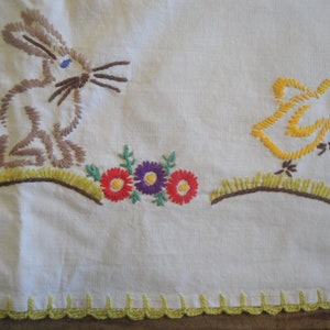 1950s Easter German Folk Art Table Runner Ostern Wachsfanger Hand Embroidered Wax Catcher Cotton Table Topper Cloth Home Made Tischdecke image 10