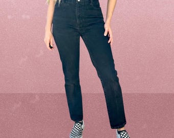 Jeans en denim noir uni taille haute W28 vintage des années 90 taille S