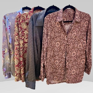 Vintage Retro Long Sleeve Silk Paisley Button Ups