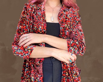 Vintage 90’s Red Floral Velour Button Up Jacket