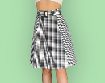 Vintage 50’s Style Checkered High Rise Belted Skirt