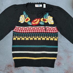 Vintage 70’s Floral Embroidered Puff Sleeve Sweater