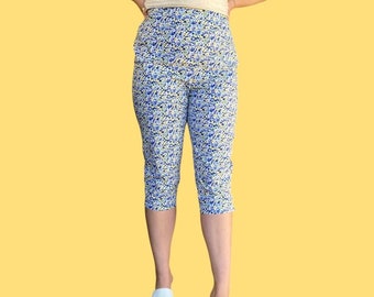 Vintage 90’s Floral High Rise Blue and Yellow Capris