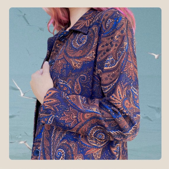 Vintage 90’s Blue Paisley Long Sleeve Button Up J… - image 2