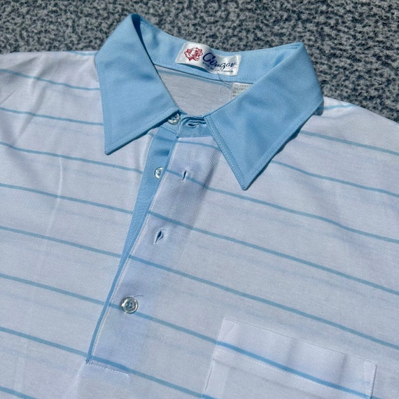 Vintage 60’s Mod Striped Baby Blue Polo Shirt - image 3