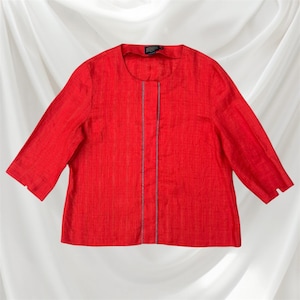 Chemisier rouge à manches 3/4 en lin « Pendleton » Old School Taille L