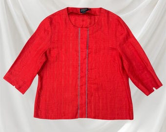Old School "Pendleton" Red Linen 3/4 Sleeve Blouse Size L