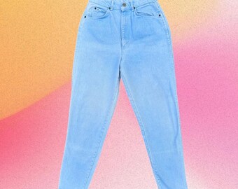 Vintage 80er W28 Tall Denim Baby Blue Light Wash High Rise Mom Jeans