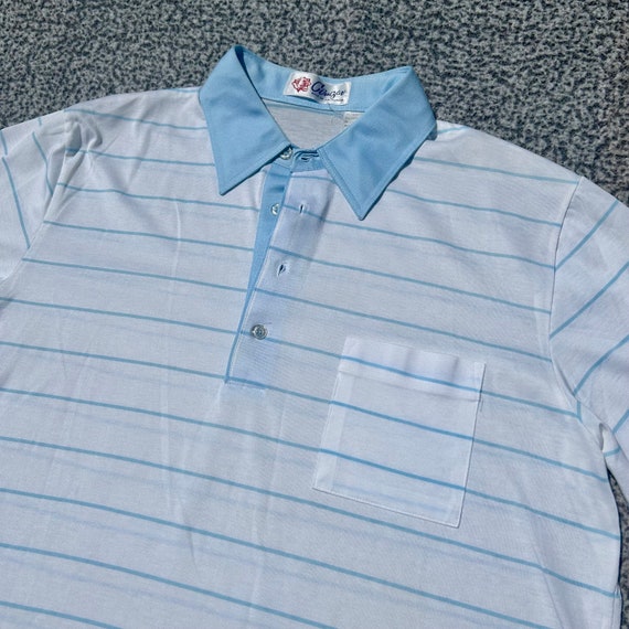 Vintage 60’s Mod Striped Baby Blue Polo Shirt - image 2
