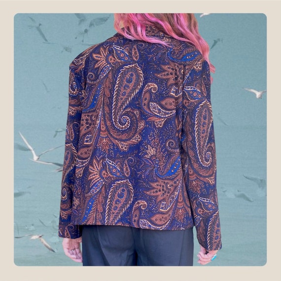 Vintage 90’s Blue Paisley Long Sleeve Button Up J… - image 3