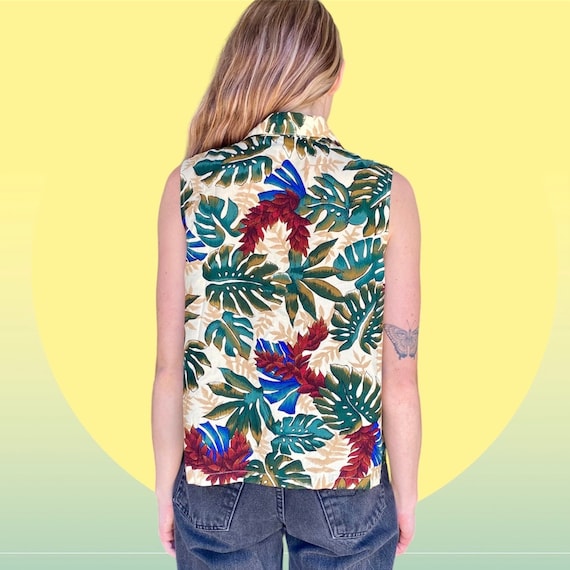 Vintage 90’s Foliage Hawaiian Sleevless Button Up… - image 5