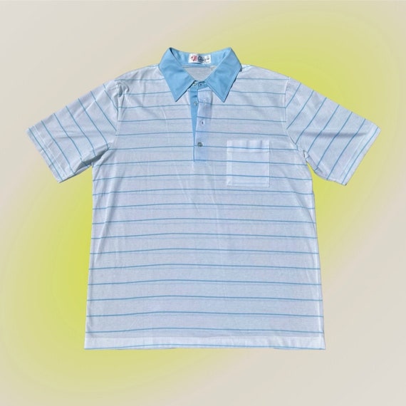 Vintage 60’s Mod Striped Baby Blue Polo Shirt - image 1