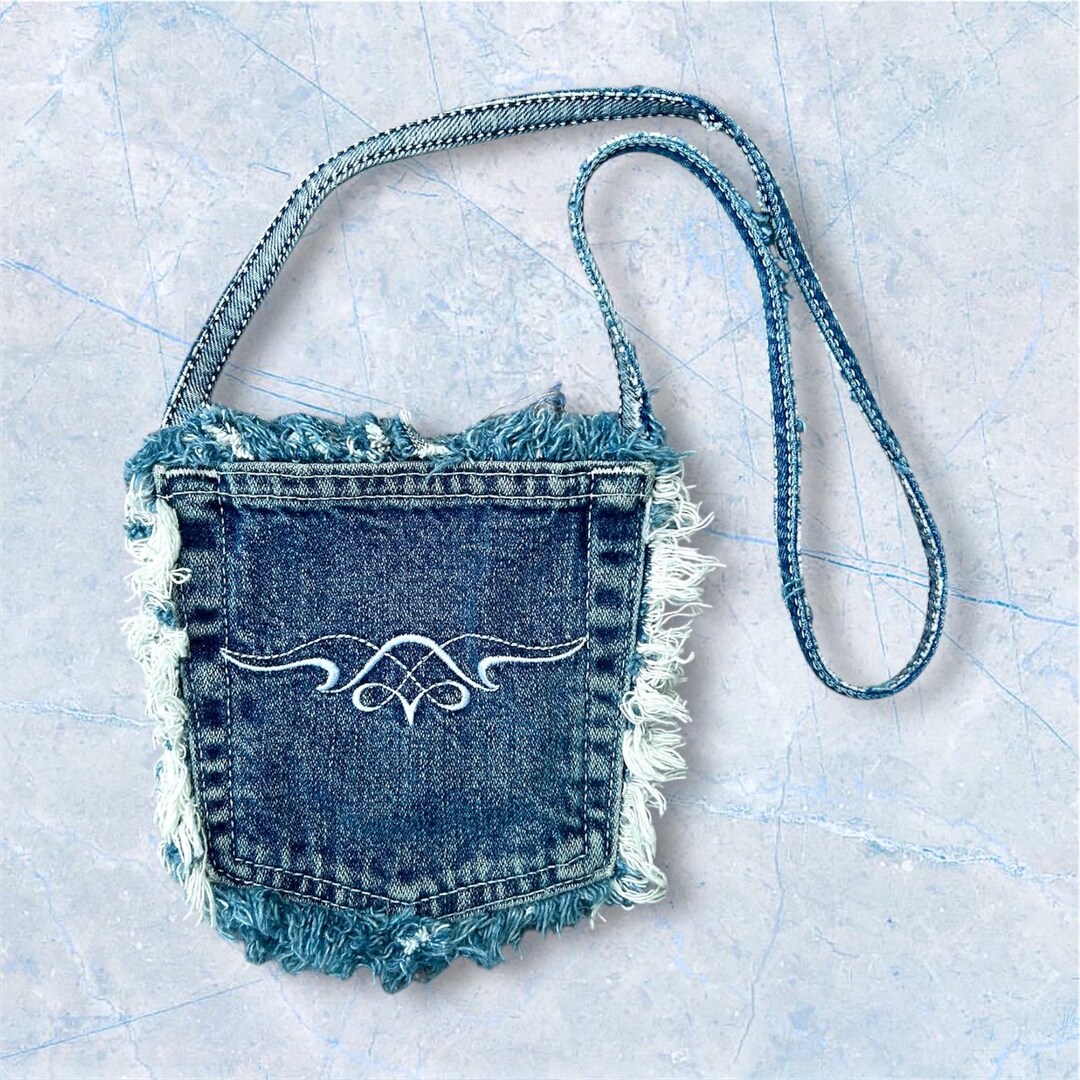 Vintage Reworked Frayed Denim Jean Pocket Shoulder Purse Bag - Etsy