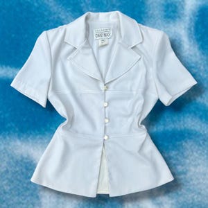 Vintage 80's White Structured Pearl Front Button Blouse Top Size M