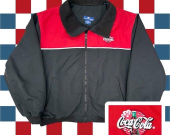Vintage 90’s Coca Cola "Coke" Red & Black Delivery Man Bomber Zip Up Jacket Size XL / XXL