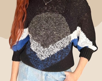 Suéter estilo western vintage de los años 80, holgado, de manga tres cuartos, de punto grueso con mangas tipo murciélago, talla S/M.